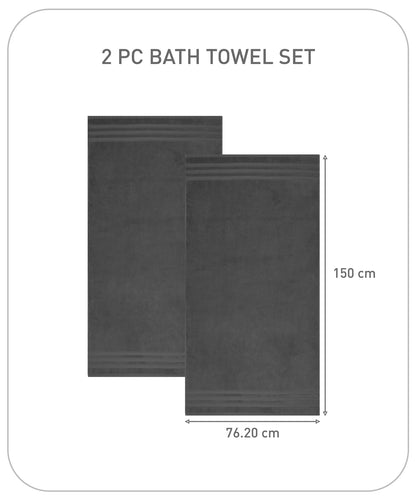 Luxury 2 PC Bath Towel Set, Charcoal