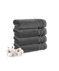 Luxury 4 PC Hand Towel Set, Charcoal|625 GSM Cotton|Anti Microbial