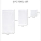 Luxury 6 Pc Towel set, 625 GSM, Antimicrobial, Premium Cotton, White