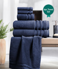 Luxury 6 PC Towel Set, Navy|625 GSM Cotton|Anti Microbial