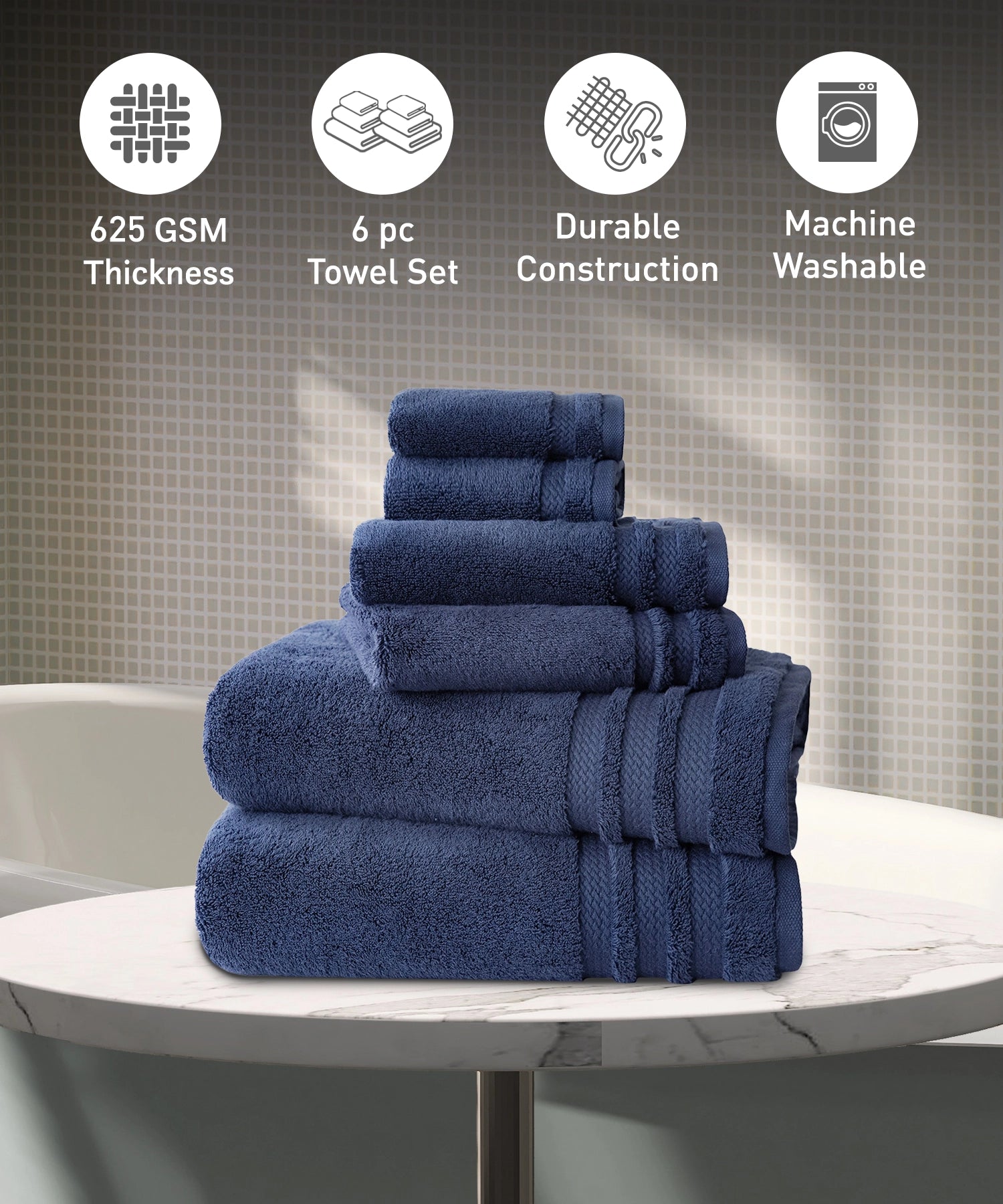 Luxury 6 PC Towel Set, Navy
