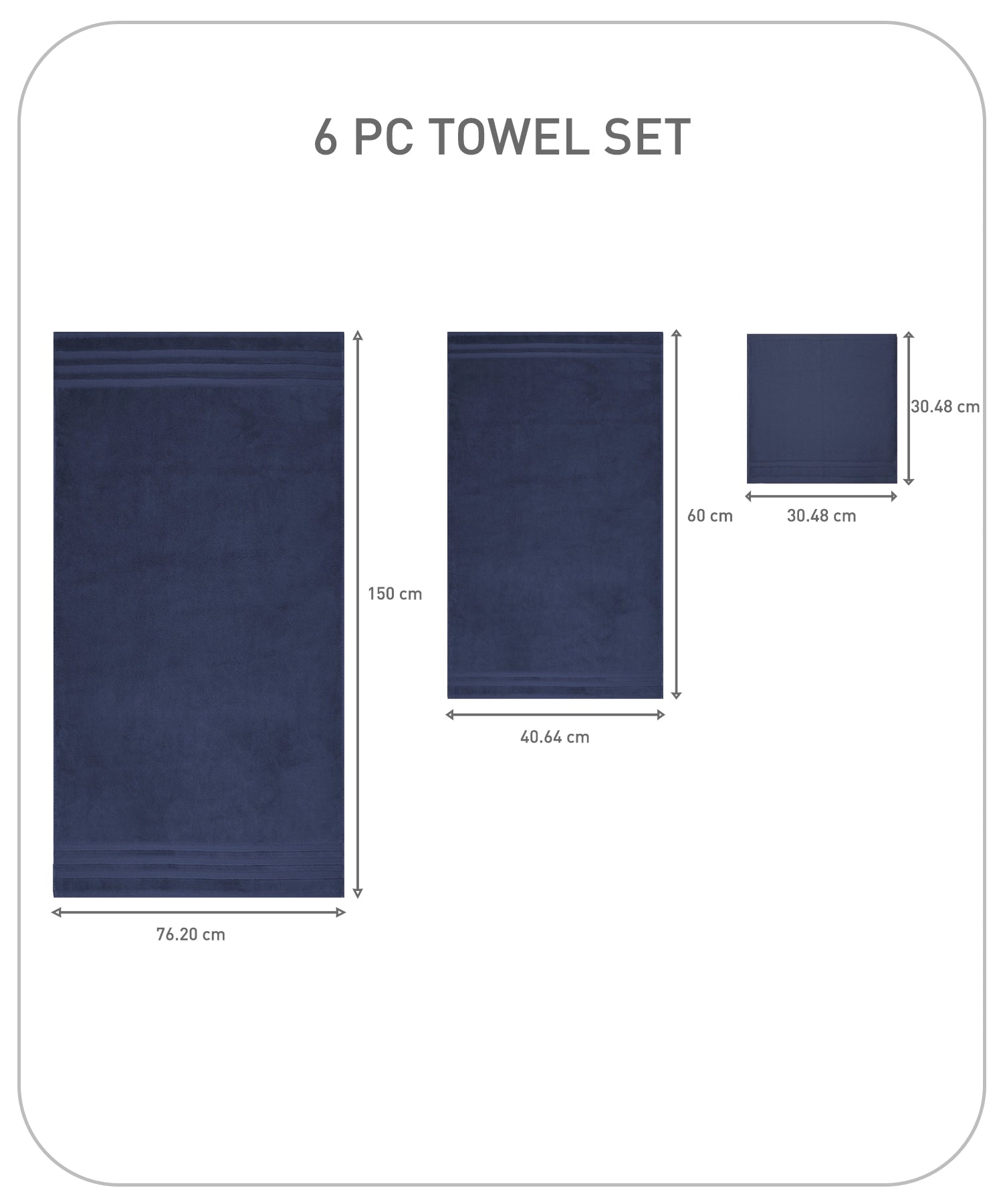 Luxury 6 PC Towel Set, Navy