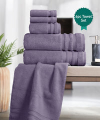 Luxury 6 PC Towel Set, Purple|625 GSM Cotton|Anti Microbial