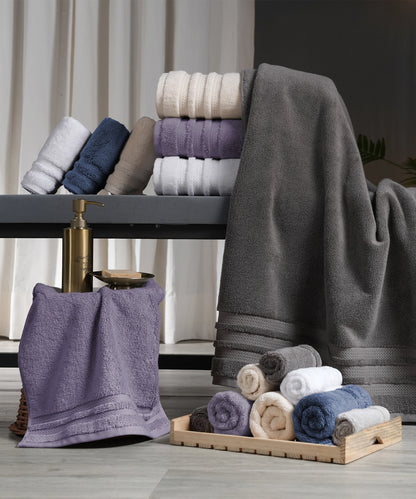 Luxury 6 Pc Towel set, 625 GSM, Antimicrobial, Premium Cotton, Purple