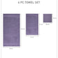 Luxury 6 Pc Towel set, 625 GSM, Antimicrobial, Premium Cotton, Purple