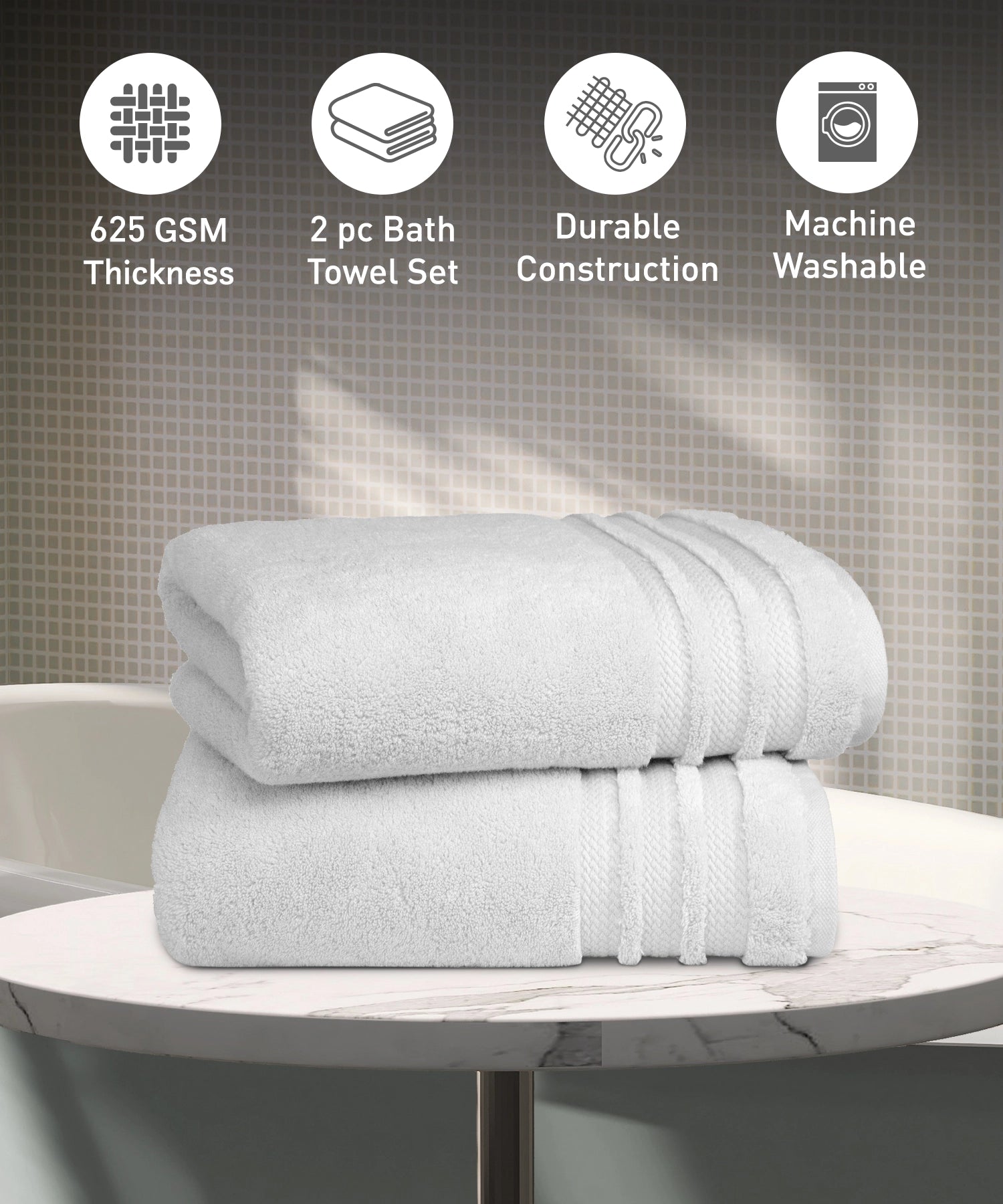 Luxury 2 PC Bath Towel Set, Grey