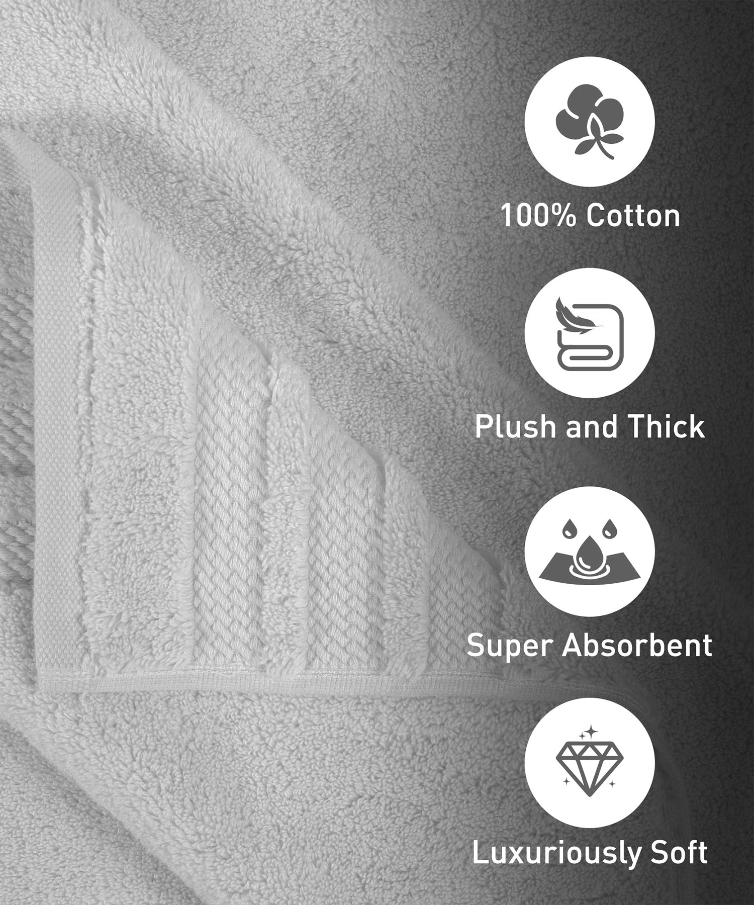 Luxury 2 PC Bath Towel Set, Grey