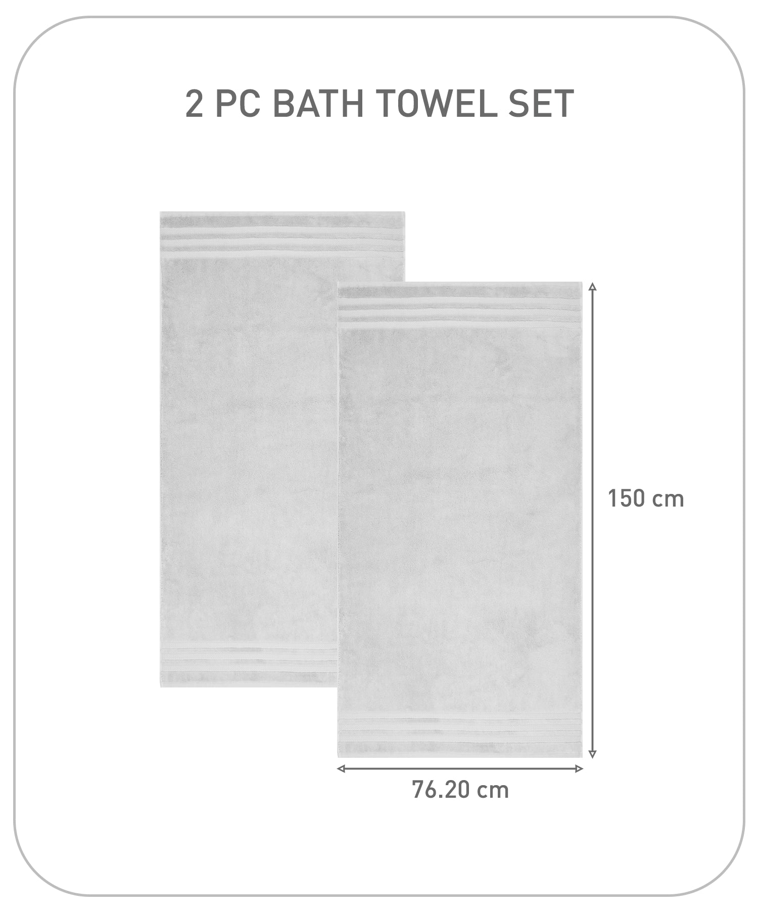 Luxury 2 PC Bath Towel Set, Grey