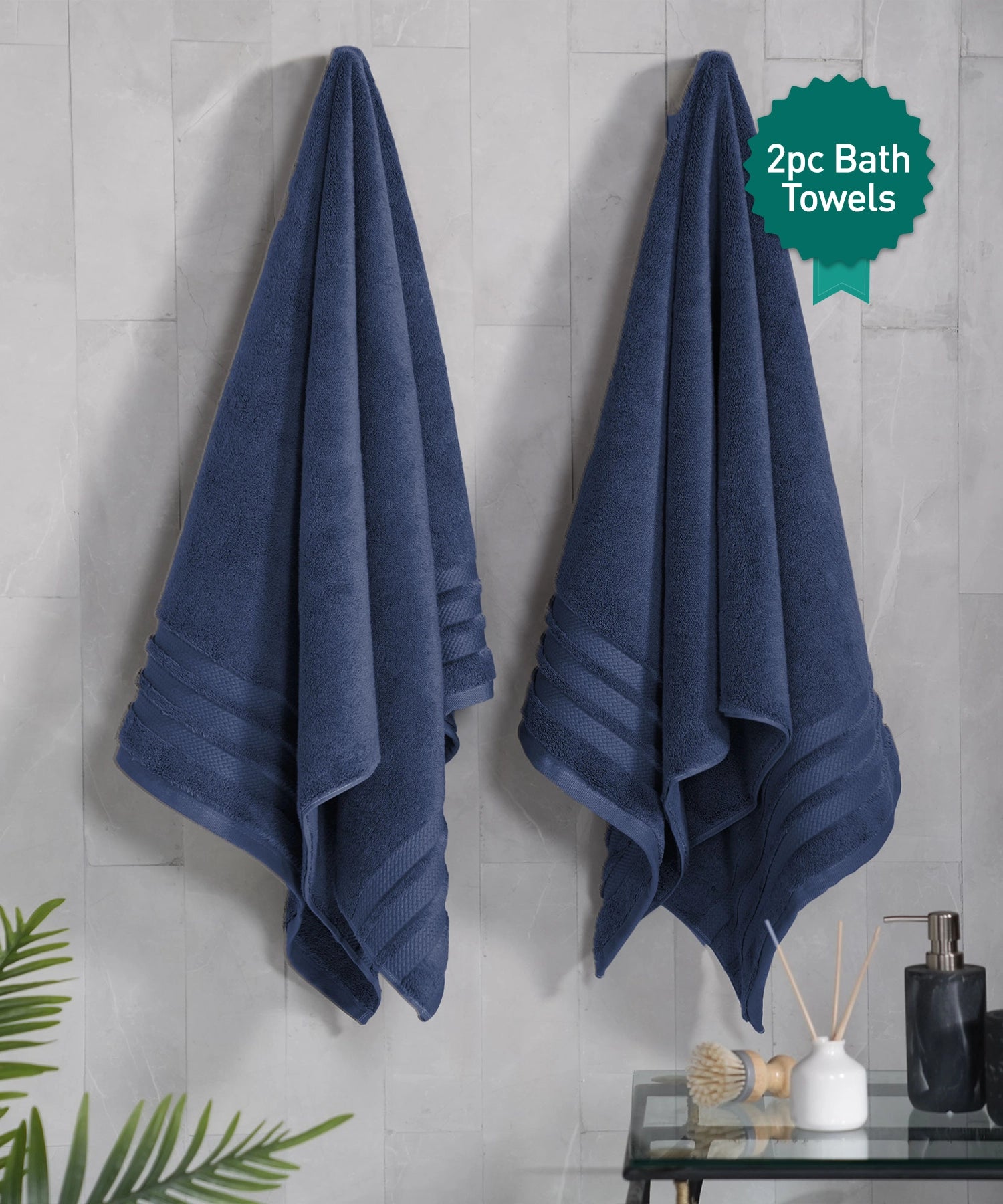 Luxury 2 PC Bath Towel Set, Navy