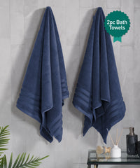 Luxury 2 PC Bath Towel Set, Navy|625 GSM Cotton|Anti Microbial