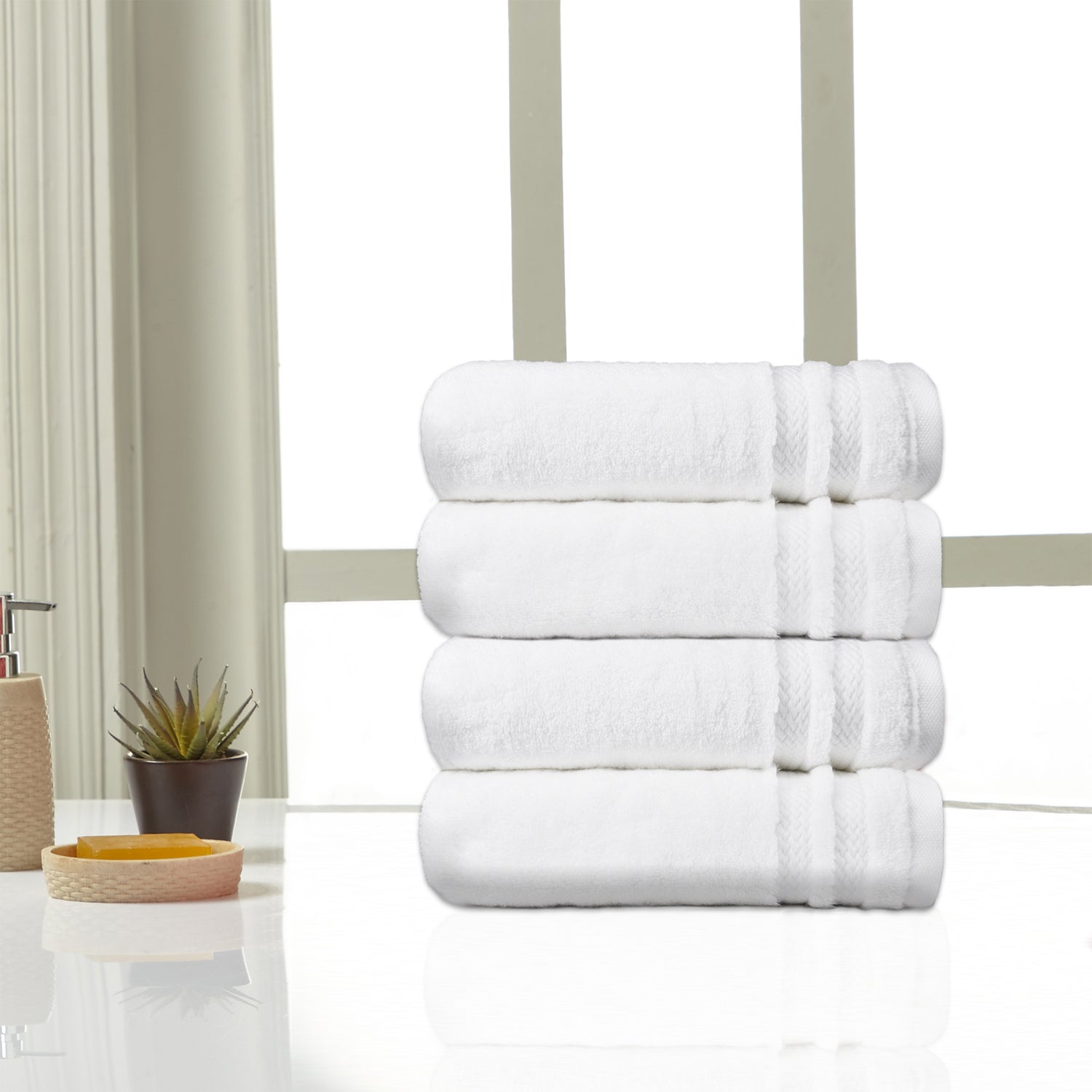 Luxury 4 Piece Hand Towels, 625 Gsm,White