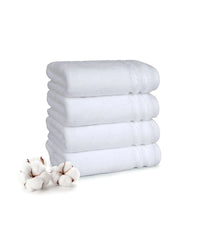 Luxury 4 PC Hand Towel Set, White|625 GSM Cotton|Anti Microbial