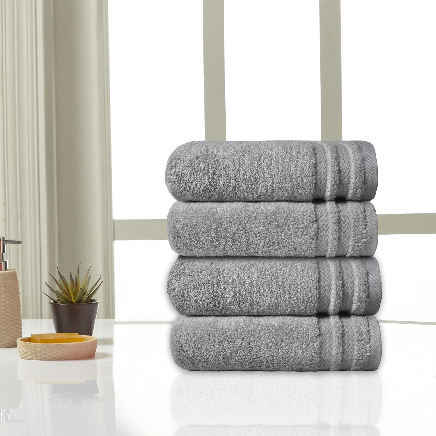 Luxury 4 Piece Hand Towels, 625 Gsm,Grey