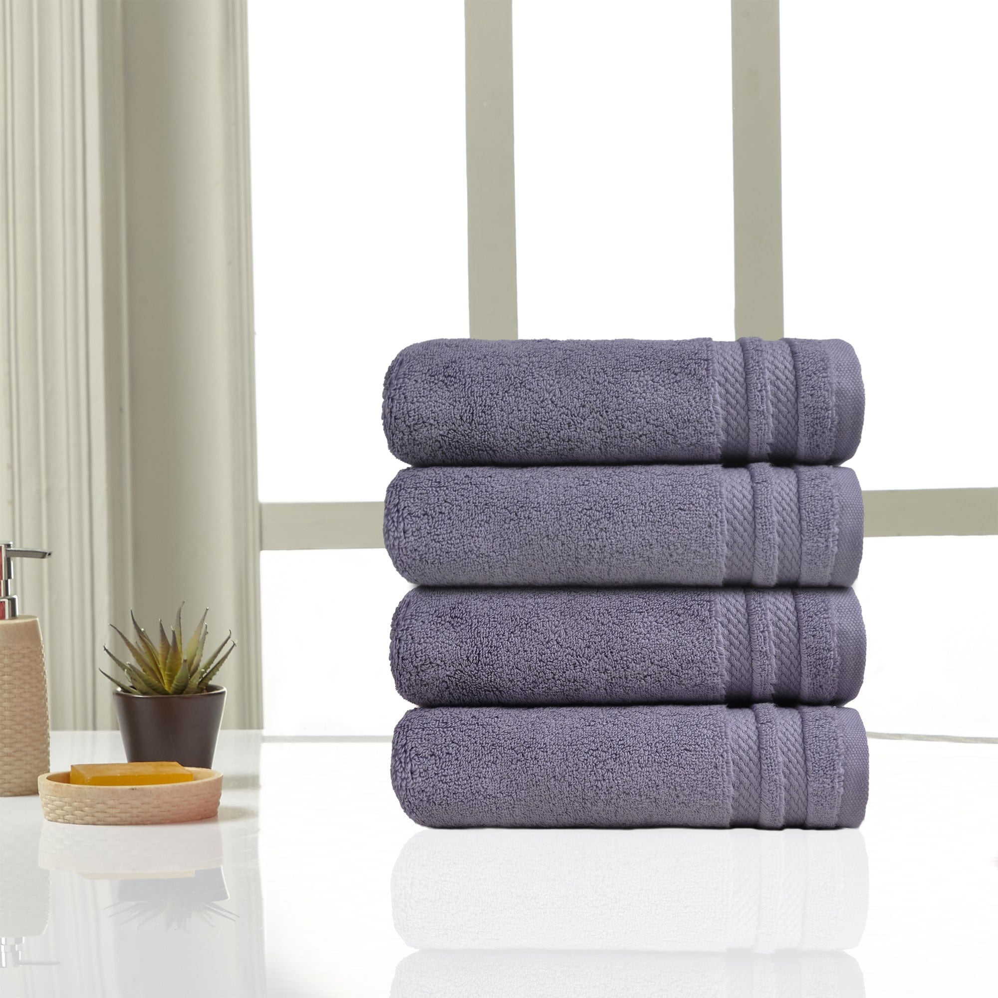 Nectarsoft 4 Piece Hand Towels, 625 GSM, 100% Cotton,  Purple Ash