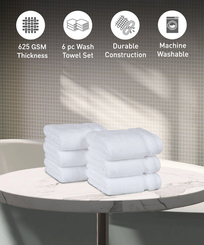 Luxury 6 PC Face Towel Set, White