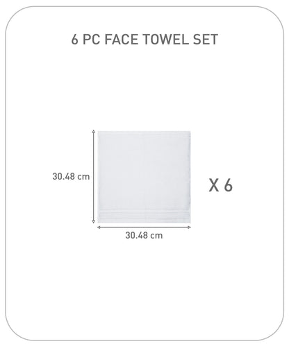 Luxury 6 PC Face Towel Set, White