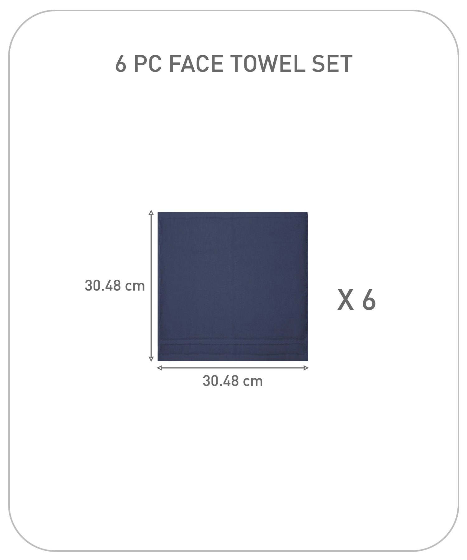 Luxury 6 PC Face Towel Set, Navy|625 GSM Cotton|Anti Microbial