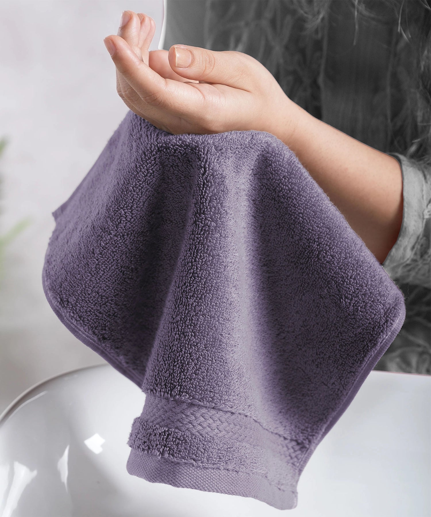 Luxury 6 Pc Face Towel set, 625 GSM, Antimicrobial, Premium Cotton, Purple