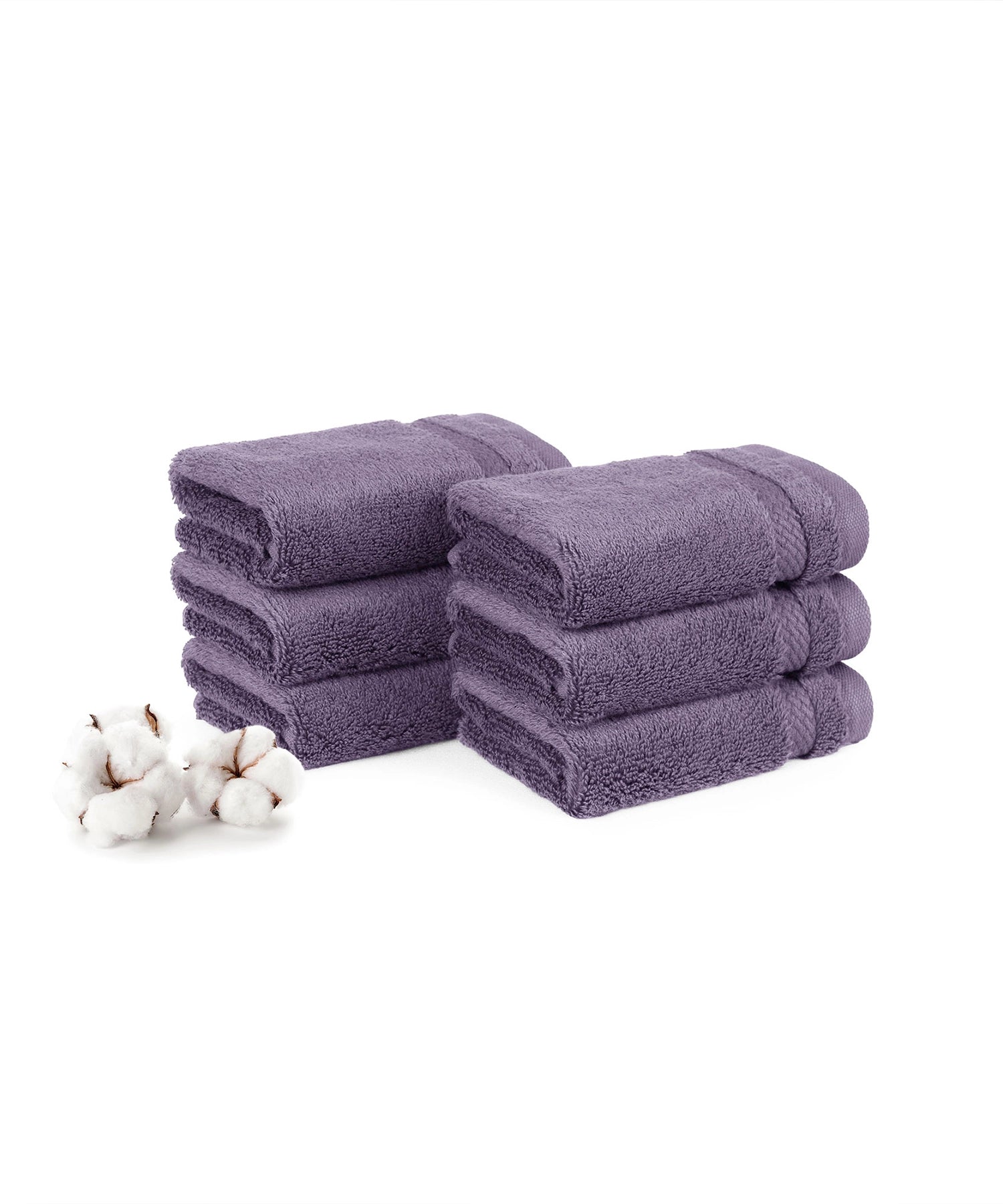 Luxury 6 Pc Face Towel set, 625 GSM, Antimicrobial, Premium Cotton, Purple
