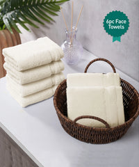 Luxury 6 PC Face Towel Set, Linen|625 GSM Cotton|Anti Microbial