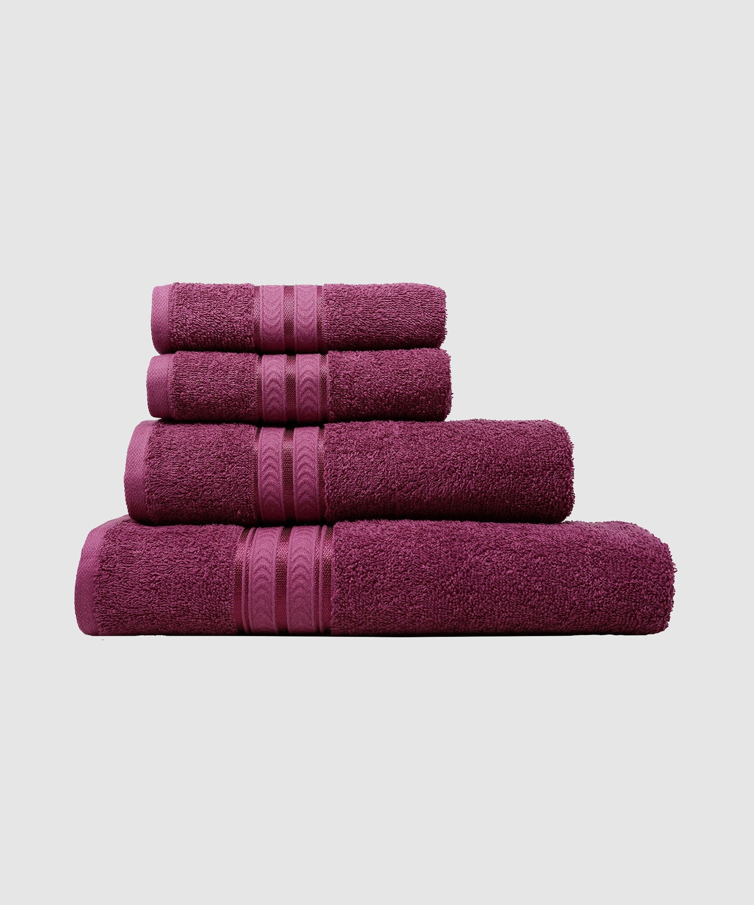 Celebration 4 PC Set 1 Bath Towel of 75 cm x 150 cm, 1 Small Bath Towel of 57 cm x 120 cm, 2 Hand Towels of 40 cm x 60 cm  RED WINE