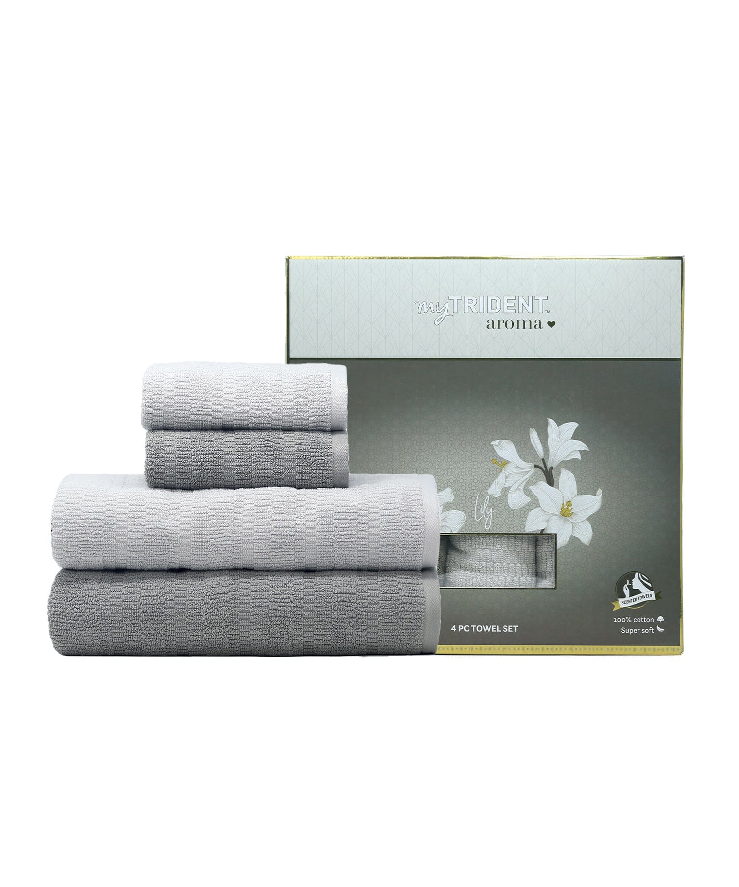 Aroma 4PC Set 2 Bath Towel of 75 CM x 150 CM  and 2 Hand Towel Set of 40 CM x 60 CM  LILY