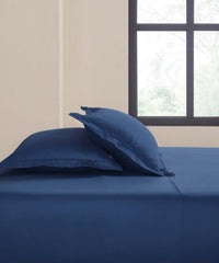 Nectarsoft Solid King Bedsheet Set, Metallic Blues| 400 TC Cotton| 4 Pillow Covers