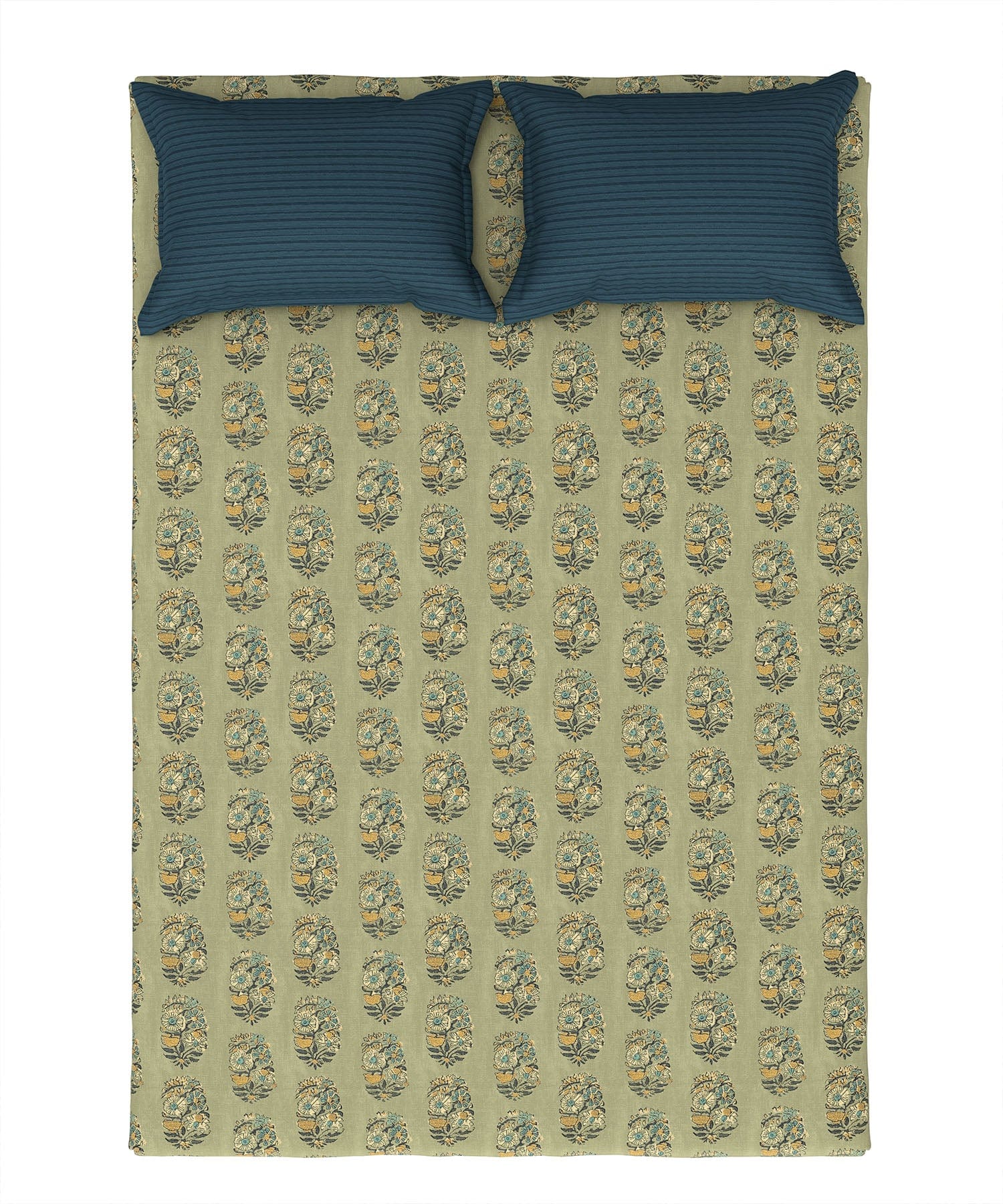 Home Essential Queen Bedsheet Set,144 TC, 100% Cotton, Reet Olive