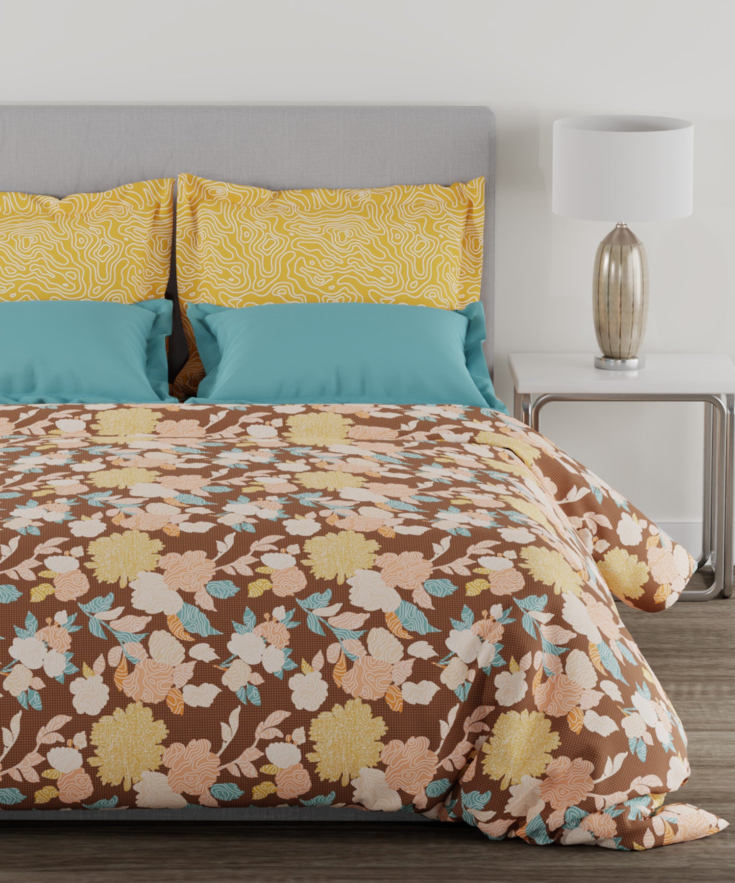 Home Essential Single Bedsheet Set,144 TC, 100% Cotton, Ella Brown