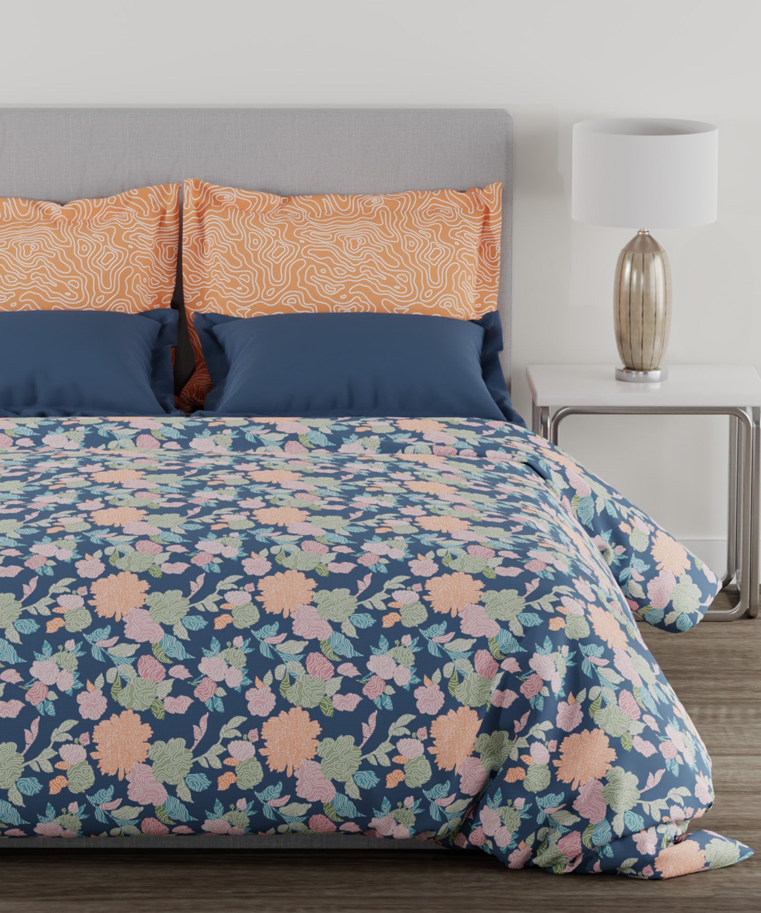 Home Essential Single Bedsheet Set,144 TC, 100% Cotton, Ella Blue