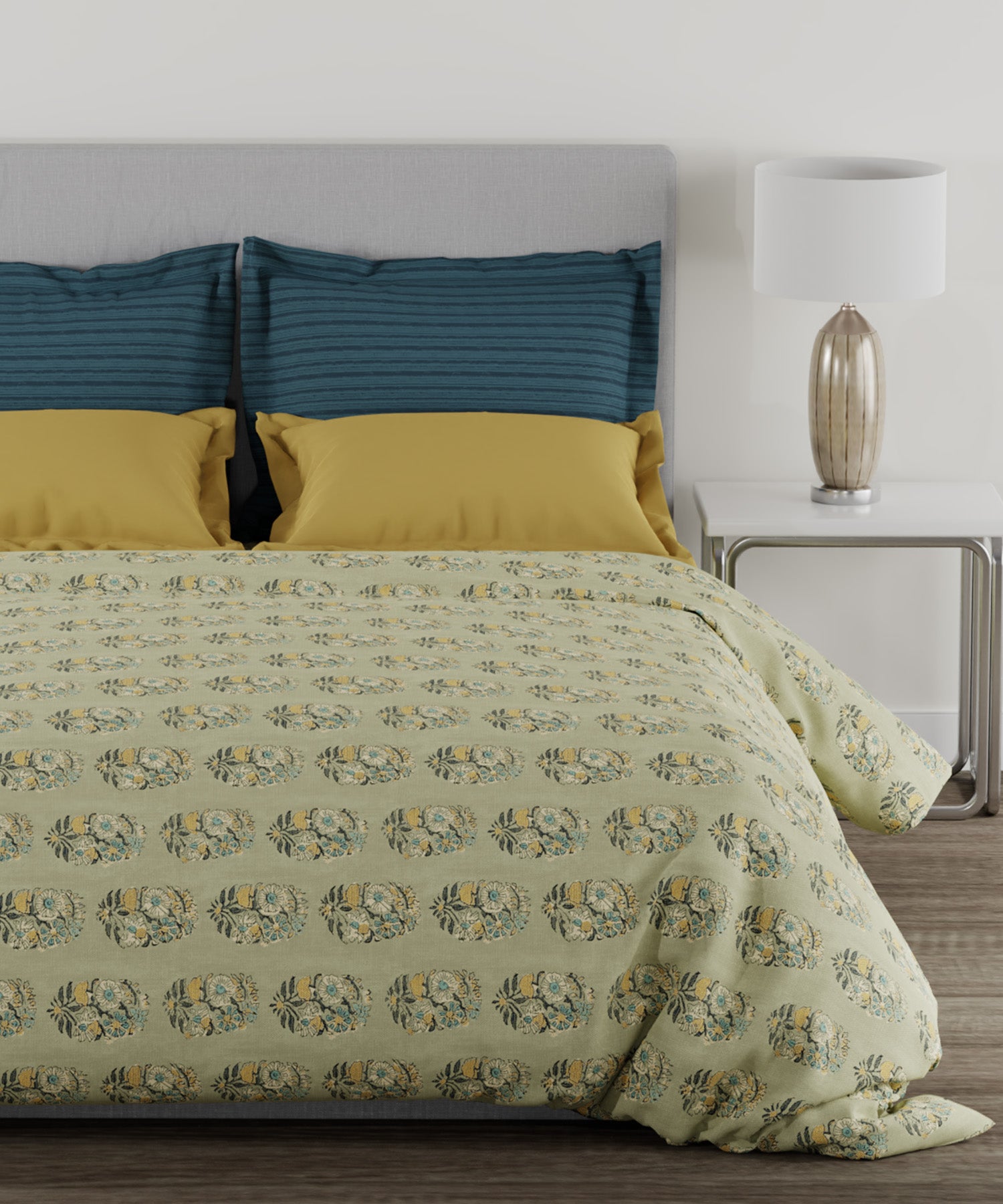 Home Essential Single Bedsheet Set,144 TC, 100% Cotton, Reet Olive