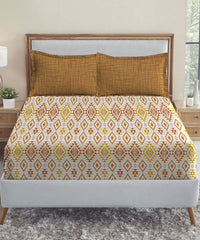 Urban Comfort Queen Bedsheet Set, Aria Yellow|144 TC Cotton|2 Pillow Covers