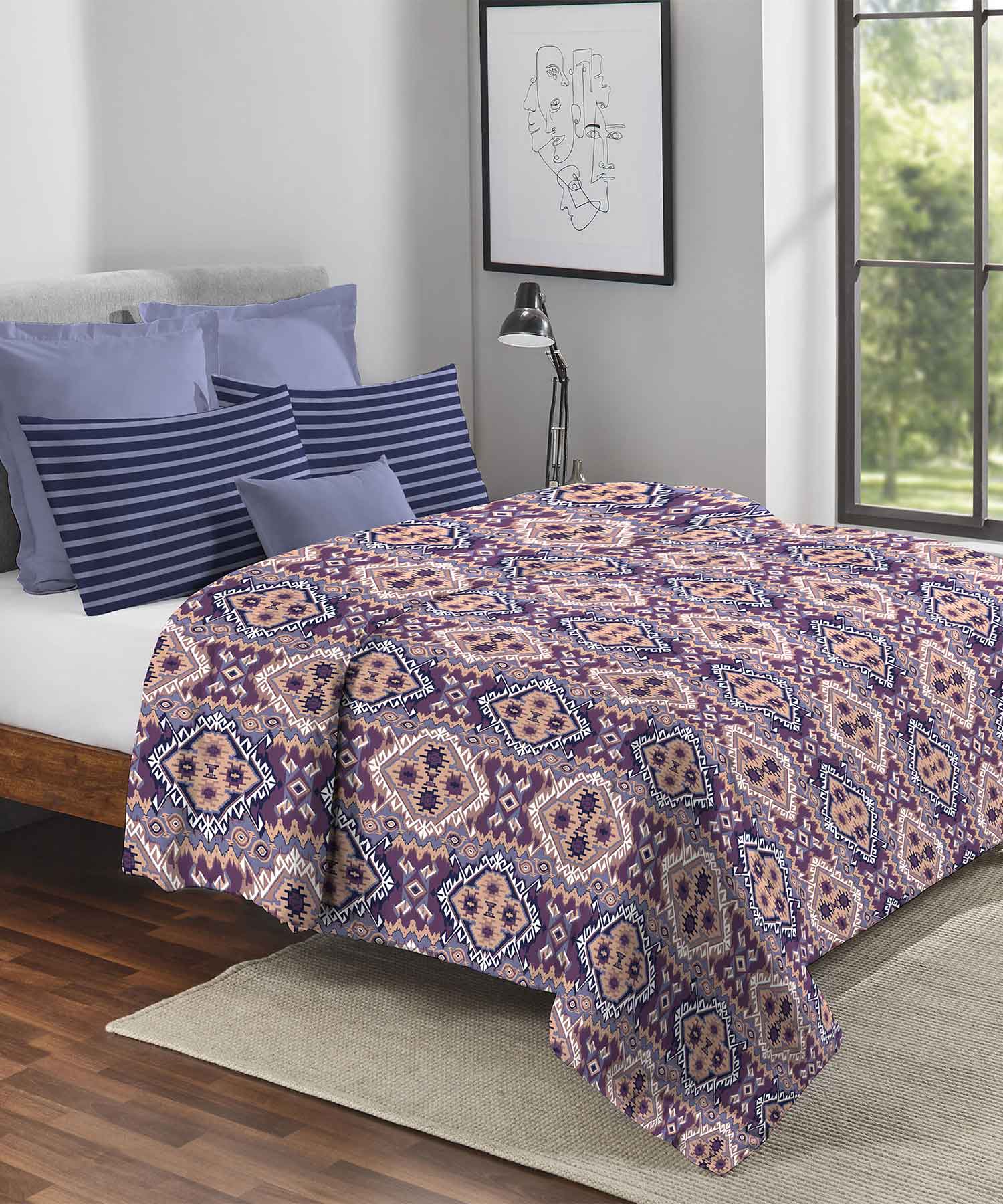 Urban Comfort Queen Comforter Set,144 TC, 100% Cotton, Modern Indigo