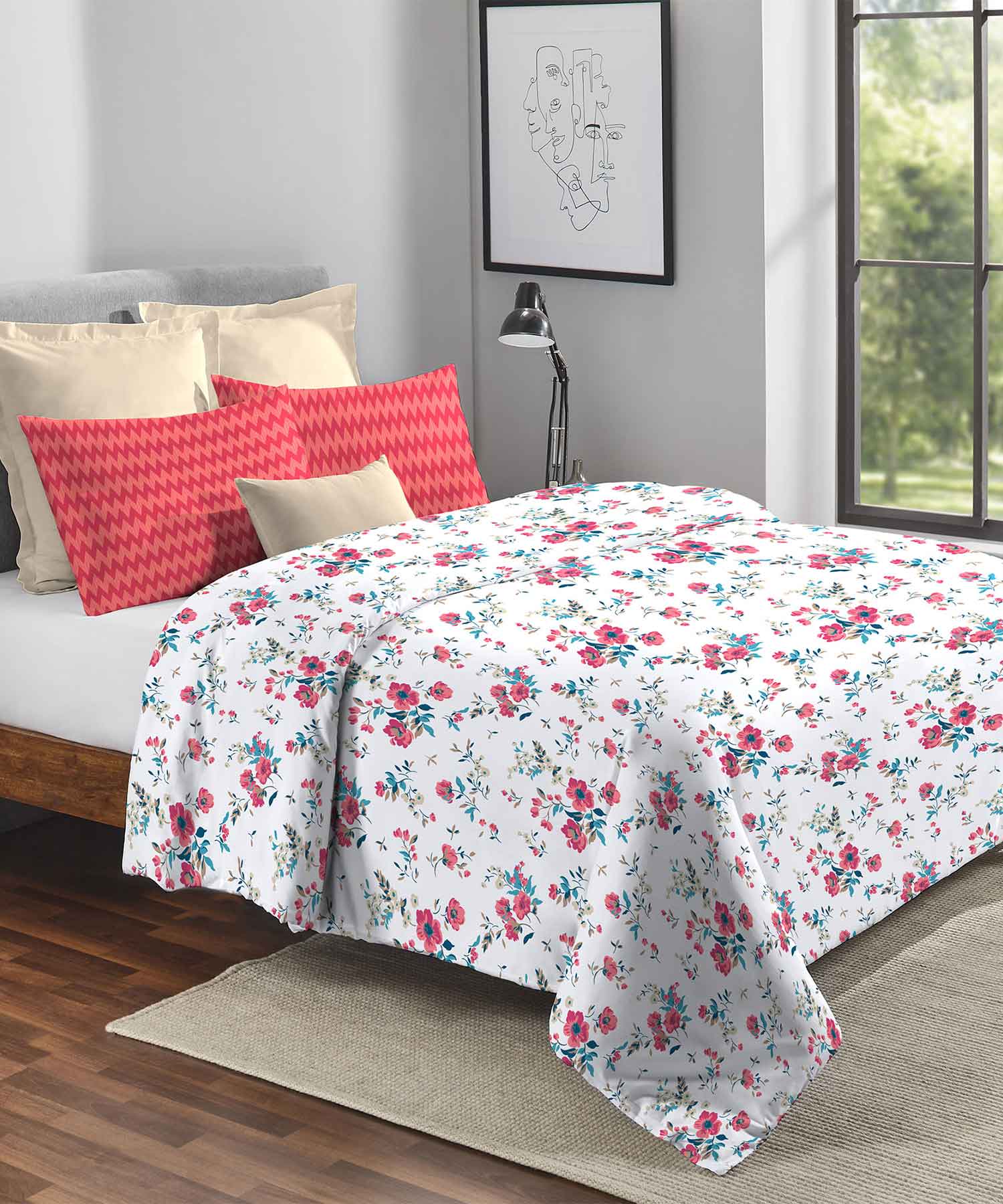Urban Comfort Queen Comforter Set,144 TC, 100% Cotton, Sunset Magenta