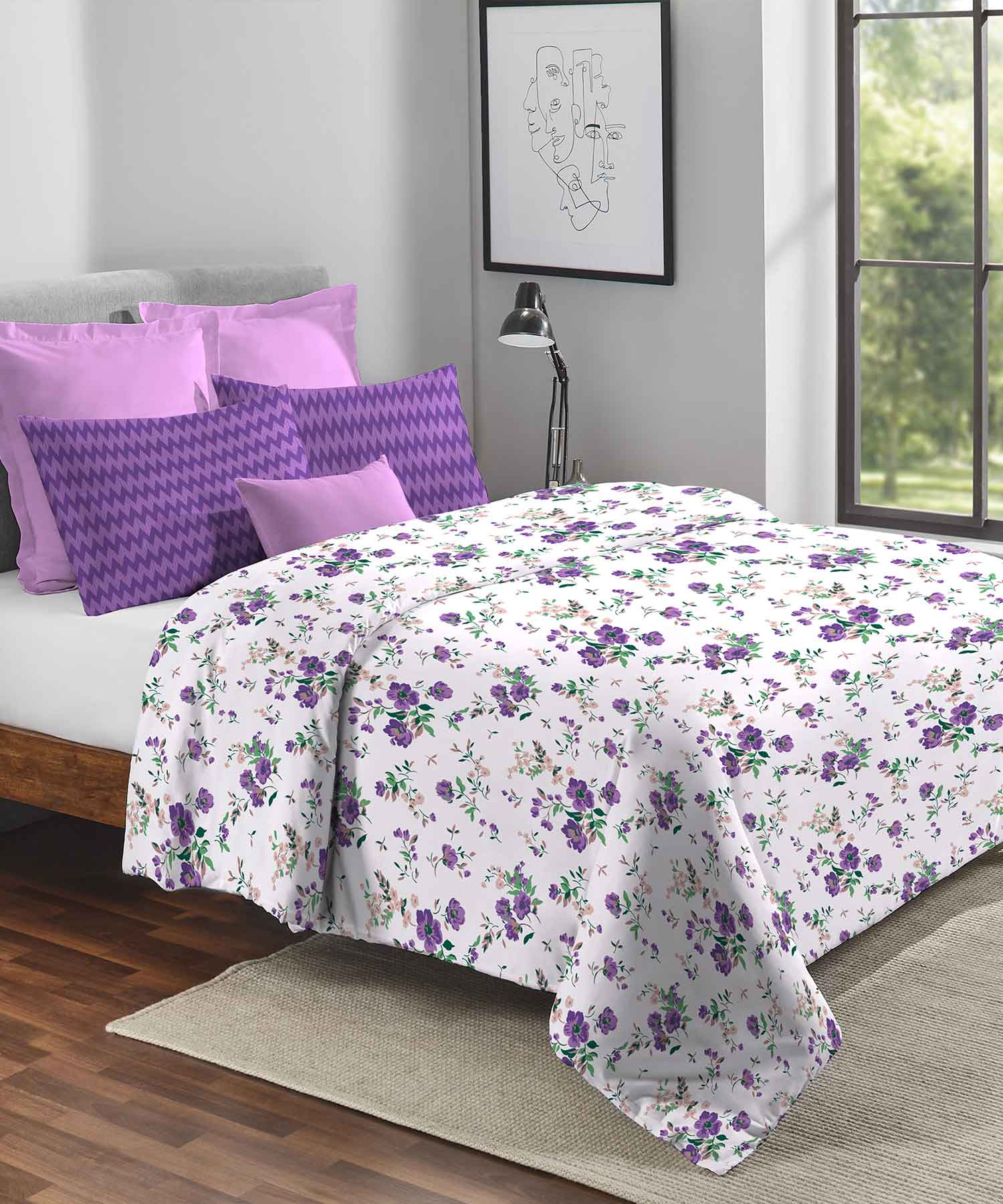 Urban Comfort Queen Comforter Set,144 TC, 100% Cotton, Sunset Purple
