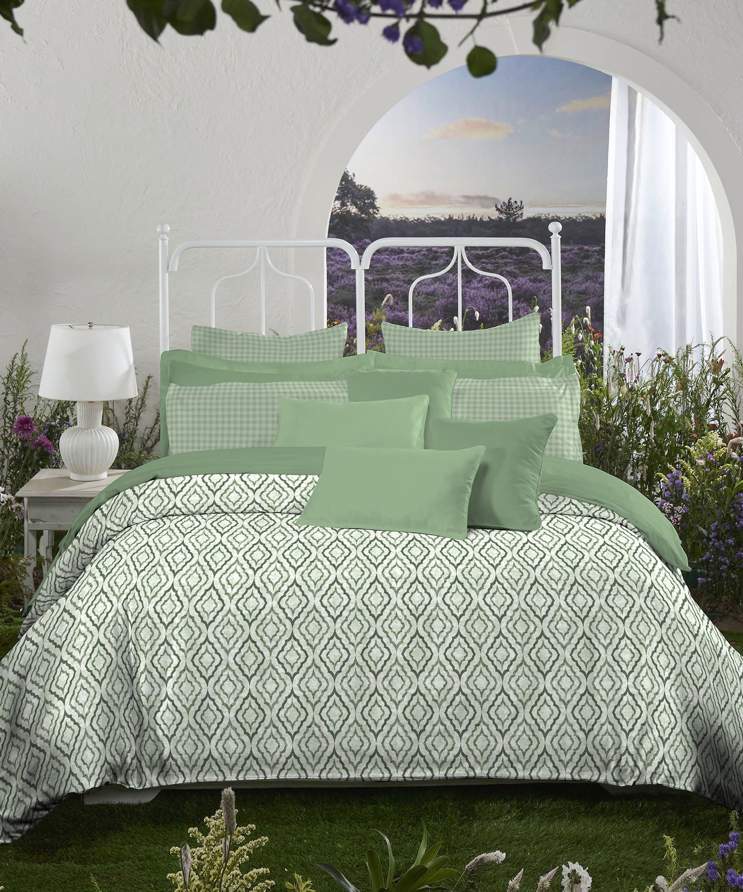 Aroma Bedsheet Set , 144 TC , 100% Cotton GREEN APPLE