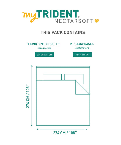 Nectarsoft Luxe Living Solid King Bedsheet Set, Windsor, Snow White|300 TC Cotton| 2 Pillow Cover