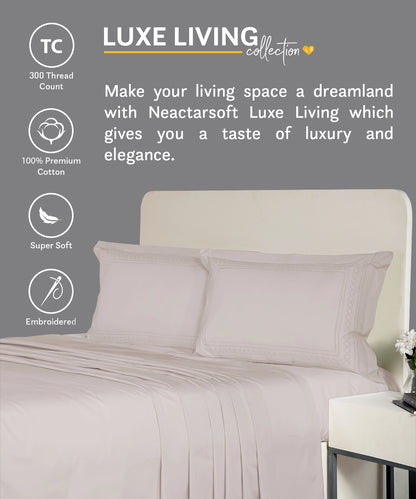 Nectarsoft Luxe Living Solid King Bedsheet ,300 TC ,100% Cotton, Watson, Powder Puff