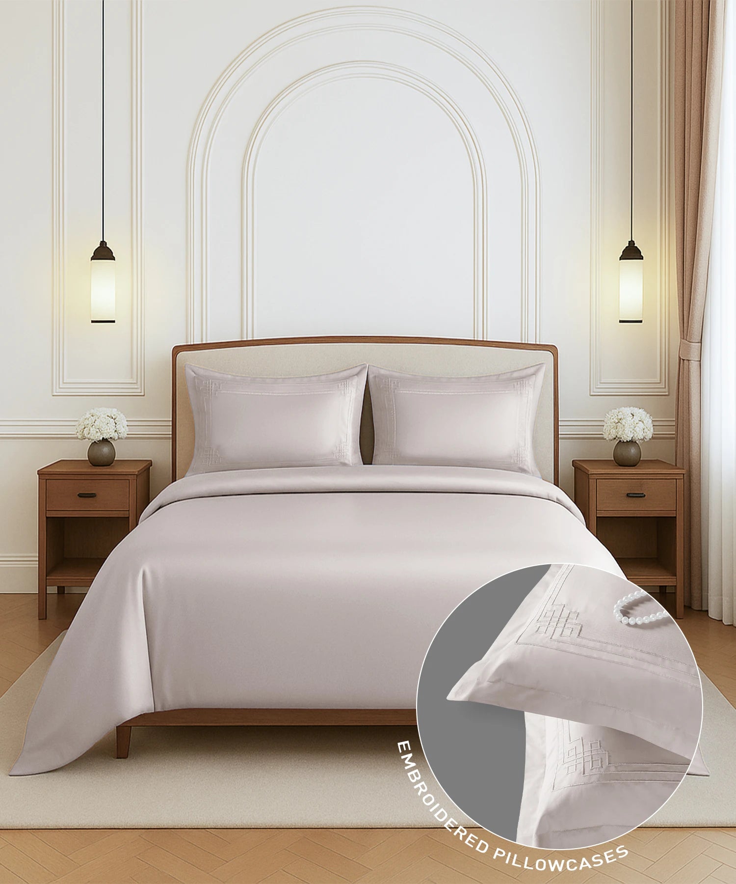 Nectorsoft Luxe Living Solid King Bedsheet Set, Windsor, Powder Puff|300 TC Cotton| 2 Pillow Cover