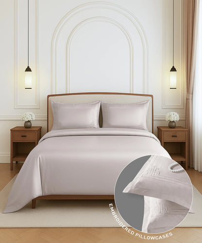 Nectorsoft Luxe Living Solid King Bedsheet Set, Windsor, Powder Puff|300 TC Cotton| 2 Pillow Cover