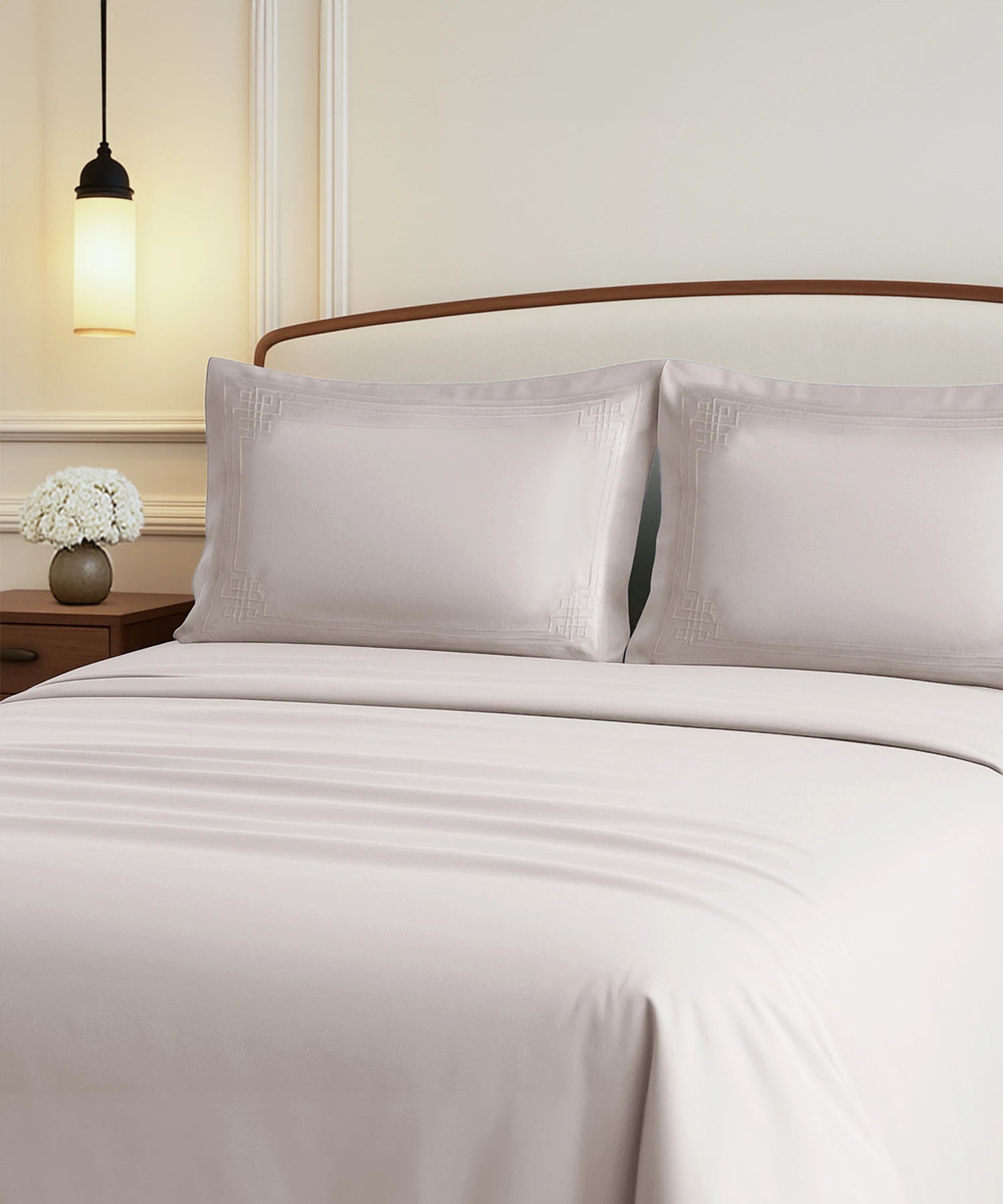 Nectorsoft Luxe Living Solid King Bedsheet Set, Windsor, Powder Puff|300 TC Cotton| 2 Pillow Cover
