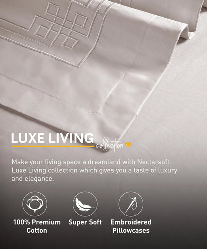 Nectorsoft Luxe Living Solid King Bedsheet Set, Windsor, Powder Puff|300 TC Cotton| 2 Pillow Cover