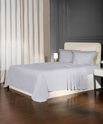 Nectarsoft Luxe Living Solid King Bedsheet ,300 TC ,100% Cotton, Hilton, Silver Cloud