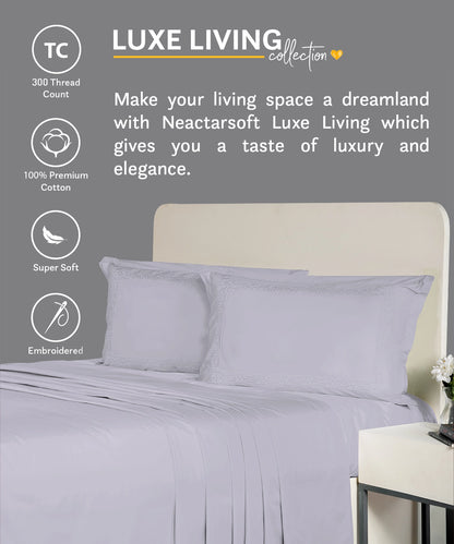 Nectarsoft Luxe Living Solid King Bedsheet ,300 TC ,100% Cotton, Hilton, Silver Cloud