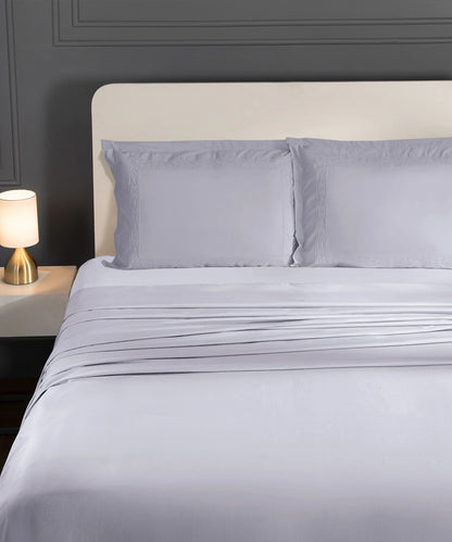 Nectarsoft Luxe Living Solid King Bedsheet ,300 TC ,100% Cotton, Hilton, Silver Cloud