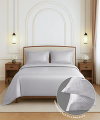 Nectarsoft Luxe Living Solid King Bedsheet Set, Renoir, Silver Cloud|300 TC Cotton|2 Pillow Cover