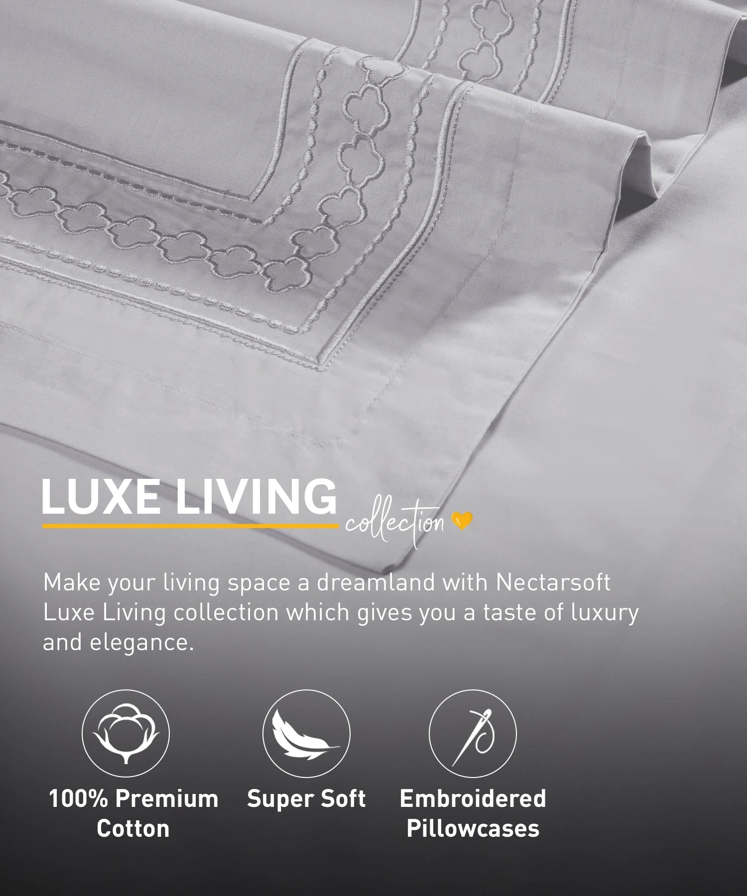 Nectarsoft Luxe Living Solid King Bedsheet Set, Watson, Silver Cloud|300 TC Cotton| 2 Pillow Cover