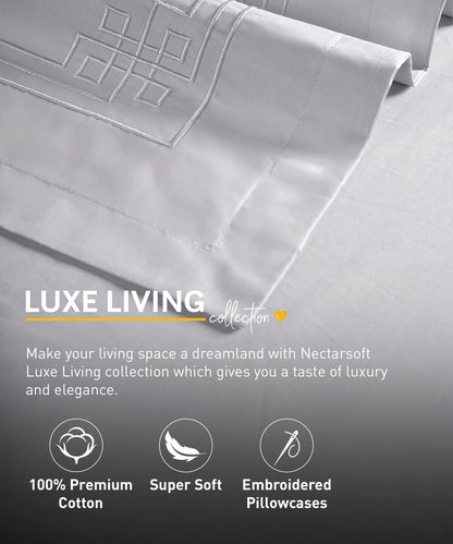 Nectarsoft Luxe Living Solid King Bedsheet Set, Windsor, Silver Cloud|300 TC Cotton| 2 Pillow Cover