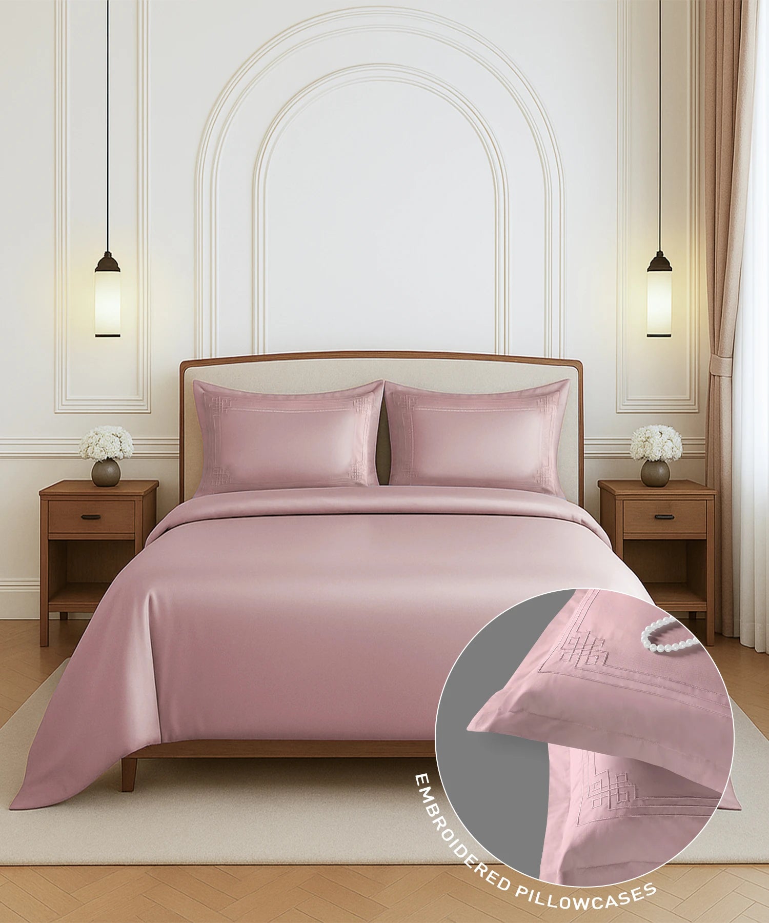 Nectorsoft Luxe Living Solid King Bedsheet Set, Windsor, Peach Bloom|300 TC Cotton| 2 Pillow Cover