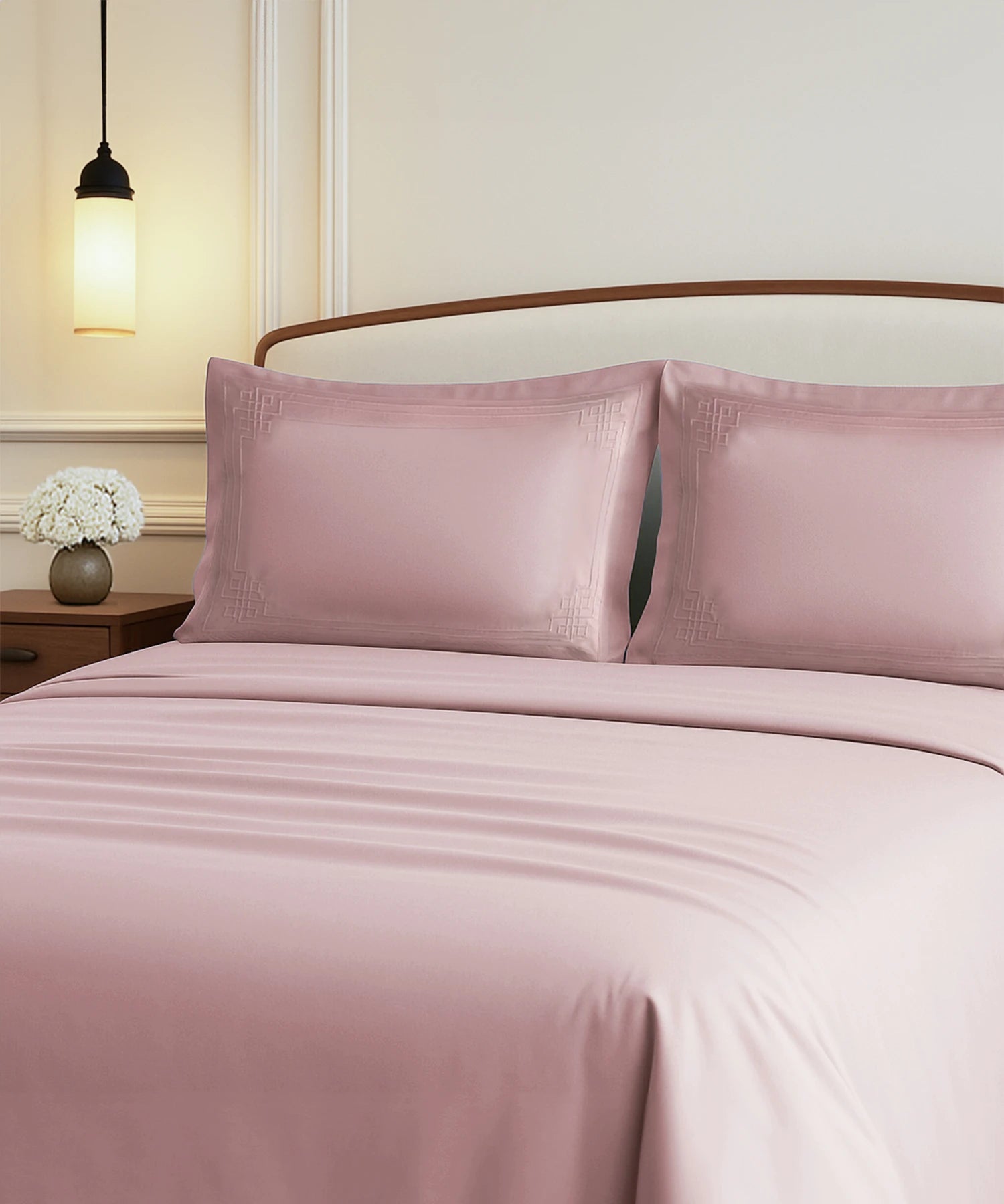 Nectorsoft Luxe Living Solid King Bedsheet Set, Windsor, Peach Bloom|300 TC Cotton| 2 Pillow Cover